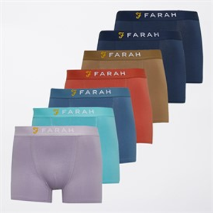 Farah Mens Dostie Seven Pack Boxer Shorts Navy/Sea Blue/Coral Reef/Navy/Dusky Lavender/Beige/Blue Tide