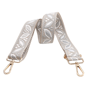 Sangle de sac avec mousquetons - Feuilles grise fond beige