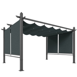 Outsunny 4 x 3 m Garden Pergola with Retractable Roof Canopy and Roll-Up Sides, Outdoor Gazebo Pergola Kit, Dark Grey