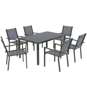 Outsunny Conjunto de Jardín con Mesa y 6 Sillas Apilables, Tablero de Listones 150 cm, Gris