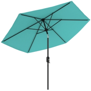 Outsunny 2.6 m Garden Parasol Umbrella with Aluminium Pole, Outdoor Patio Umbrella with Tilt and Crank, Vent, Turquoise