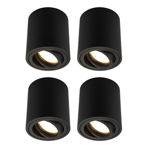 4x LED Ceiling Spotlight Surface Mounted - Dimmable - ø95mm - 3W - Warm White - Black - Tiltable