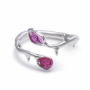 Barbera Thorn Inspired Open Band Silver Ring With Raw Ruby (P 1/2 (UK))