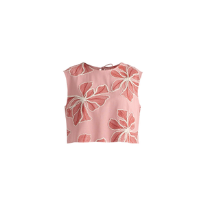 Floral Embroidered Cropped Top In Pink (S)