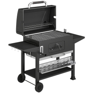 Outsunny Charcoal BBQ Grill Smoker with Electric Rotisserie Kit, Portable Barbecue Grill with Warming Rack, Black