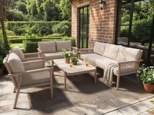 SOLACE+CO Krystyna Garden Rattan Sofa Set with Coffee Table Beige