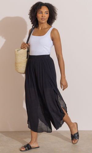 Wide Leg Wrap Over Trousers - Black
