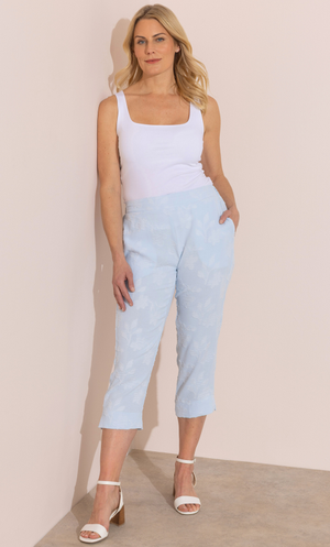 Anna Rose Jacquard Capri Trousers - Powder Blue