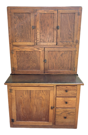 Antique Copper-Topped Oak Hoosier Baker's Cabinet Cupboard
