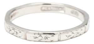 1930s Vintage Platinum Engraved Band Ring, Ring Size 4.75, Stackable
