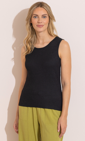 Textured Sleeveless Vest Top - Black