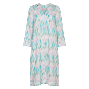 Ikat Multi Picot Dress Linen Aqua (XL)