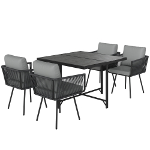 Outsunny 5 Piece Garden Furniture Set, Garden Dining Set with Wood-Plastic Table and 4 Armchairs, Light Grey