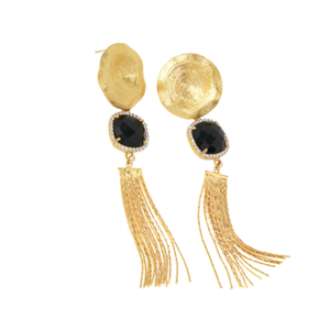 Black Onyx Gemstone Gold Earrings