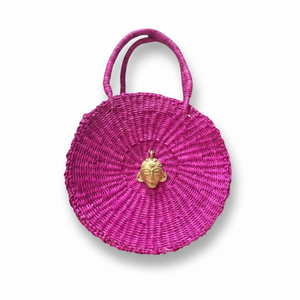 Esengo Round Bag – Fuchsia Mini Handwoven Elephant Grass (one size)