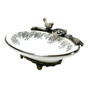 Vintage Bird Nest Soap Dish – Silver Gilt Vanity Tray – Jewelry Dish Ring Holder