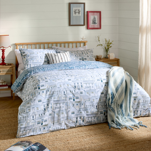 Abersoch Town Cotton Duvet Cover Bedding Set Sea Blue