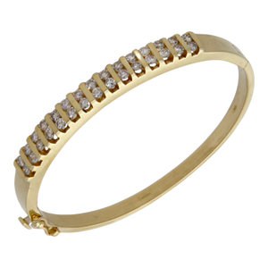 Pre-Owned 9ct Yellow Gold 2.00ct Diamond 2 Row Hinged Bangle