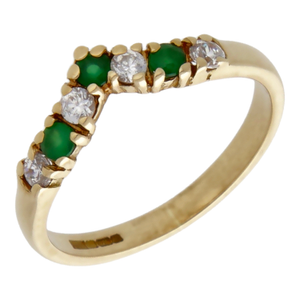 Pre-Owned 9ct Green Agate & Cubic Zirconia Half Wishbone Ring