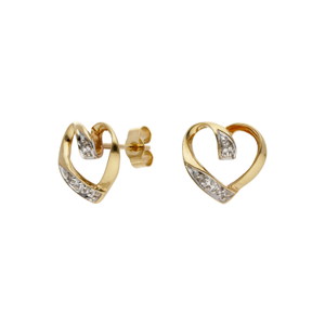 Pre-Owned 9ct Yellow Gold Diamond Set Heart Stud Earrings
