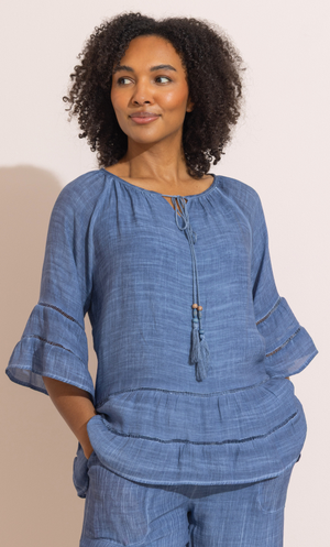 Ruffle Hem Peplum Top - Blue