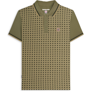 Lambretta Mens Houndstooth Short Sleeve Polo Shirt - 3XL / Khaki