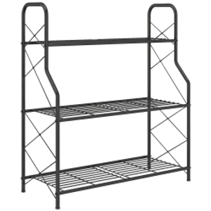 Outsunny 3-Tier Metal Plant Stand, Heavy Duty Ladder Shelf Potted Plants Display Rack, Indoor Outdoor Flower Pot Holder