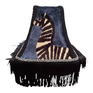 Handmade Zebra Velvet Lampshade in Regal Farlow Fabric in Pink and Blue With Black Fringe
