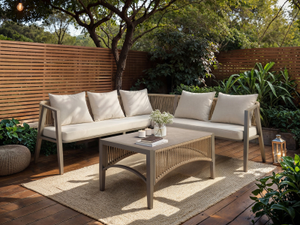 SOLACE+CO Dayton Corner Sofa & Coffee Table Garden Set Beige