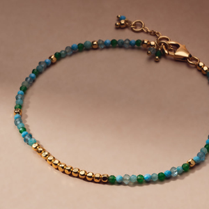 Signature Gold Plated Beaded Green Gemstone Variety Bracelet