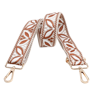 Sangle de sac avec mousquetons - Feuilles marron fond beige