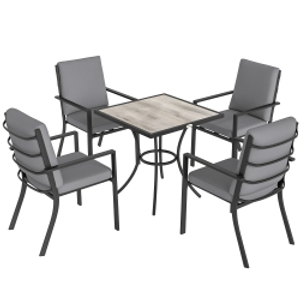 Outsunny 5 Pieces Outdoor Dining Set with Thick Cushions, Garden Dining Set for 4 with Stackable Chairs, Grey