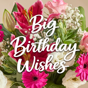 Big Birthday Wishes Lilies And Gerberas Floral Typography Card