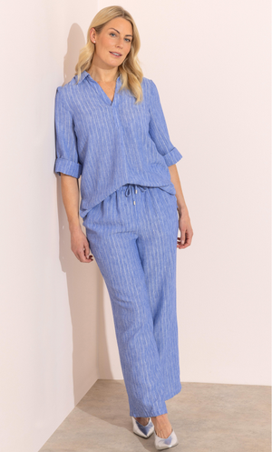 Anna Rose Wide Leg Lurex Striped Trousers - Denim Blue
