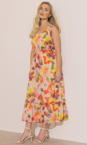 Bold Floral Shimmer Print Strappy Midaxi Dress - Multi