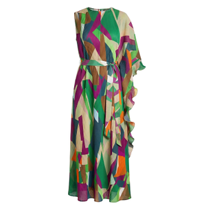 wolf and badger maxi dress Pleated Maxi Dress with Vibrant Floral Print
