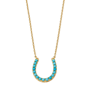 Lucky Horseshoe Necklace- Gold + Turquoise