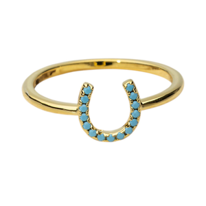 Lucky Horseshoe Ring- Gold + Turquoise (N 1/2 (UK))