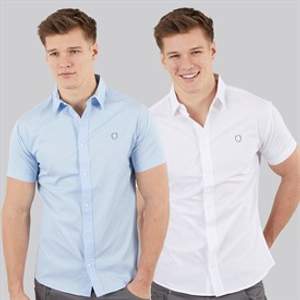 883 Police Mens Dobbelt Two Pack Short Sleeve Shirts Sky/White