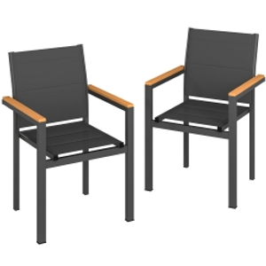 Outsunny Set 2 Sillas Jardín Apilables con Asiento y Respaldo Acolchados, Gris Oscuro