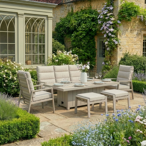 Maze - Valencia Reclining 3 Seat Aluminium Garden Sofa Set with Rising Table & Footstools - Latte