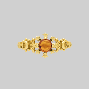 SOLARIS. Flaming Sun Amber Ring - Gold
