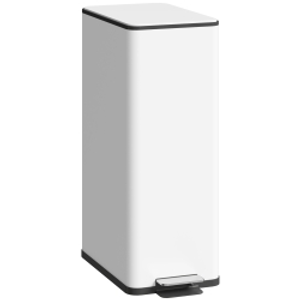 HOMCOM Cubo de basura 20 L, tapa Soft-Close, compartimento para desodorante, resistente a huellas, acero inoxidable, Blanco