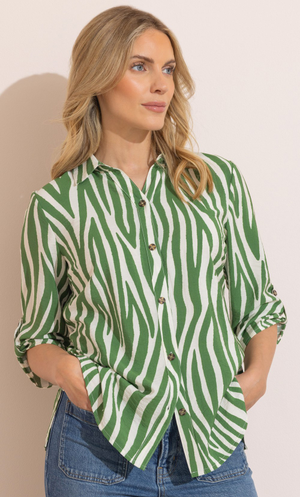 Zebra Print Blouse - Khaki/White