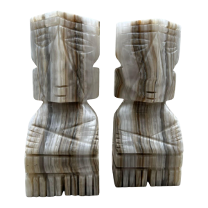 Vintage Carved Onyx Brutalist Large Sculptures With Facial Expressions