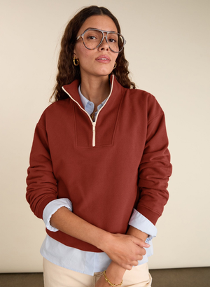 Maddox Organic Cotton Half Zip Sweatshirt - UK 14 | EU 40 | US 10 / Terracotta
