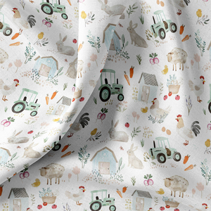 Tissu popeline de coton - Tracteur blanc et vert