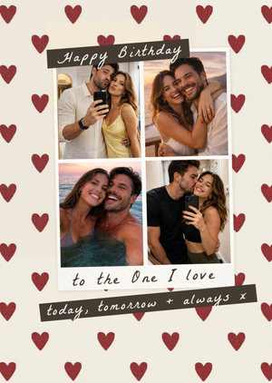 Happy Birthday To The One I Love Heart Pattern Photo Collage Card