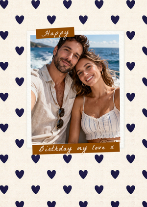 Happy Birthday My Love Heart Pattern Photo Upload Card