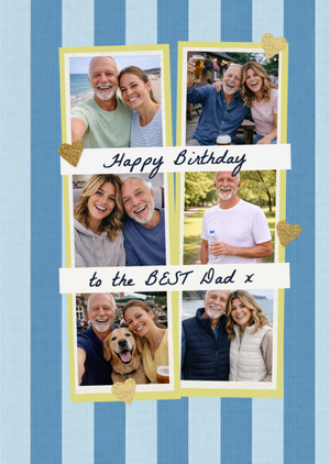 Happy Birthday Best Dad Striped Photo Collage Card